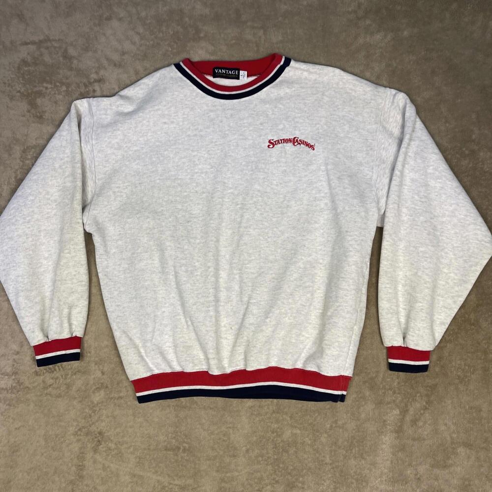 Vantage Custom Classics Sweater Men’s Large Gray Knit Station Casinos Vintage